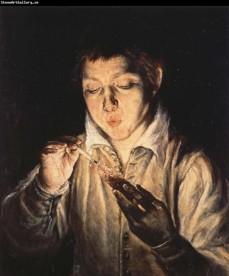 El Greco A Boy blowing on an Ember to light a candle